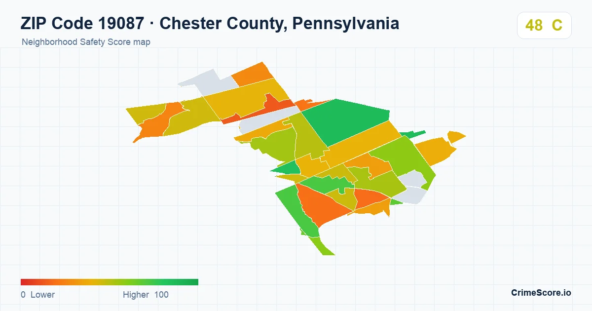 ZIP Code 19087 in Chester County, Pennsylvania neighborhood Safety Score map