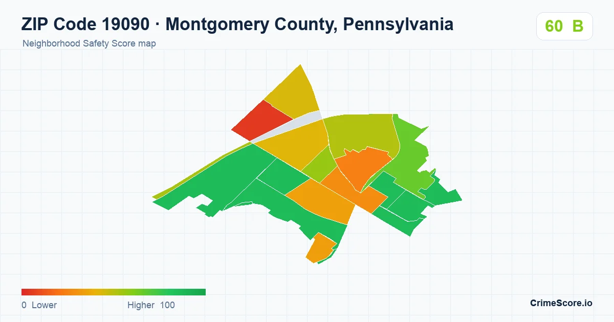 ZIP Code 19090 in Montgomery County, Pennsylvania neighborhood Safety Score map