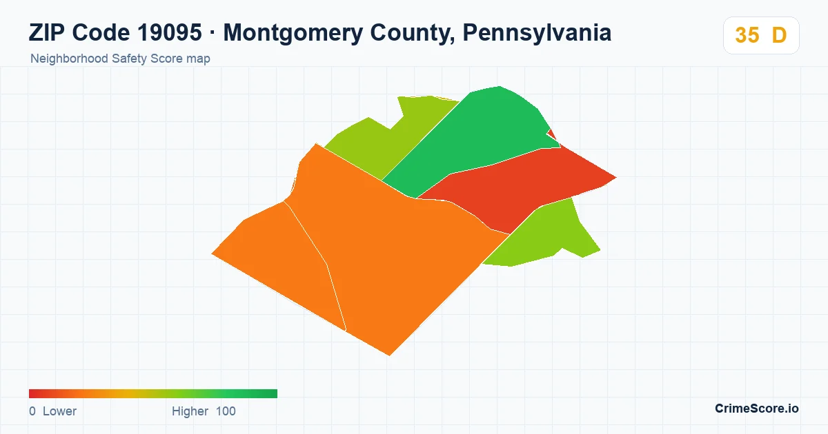 ZIP Code 19095 in Montgomery County, Pennsylvania neighborhood Safety Score map