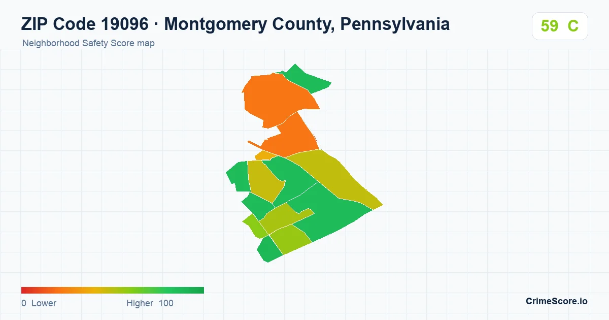 ZIP Code 19096 in Montgomery County, Pennsylvania neighborhood Safety Score map