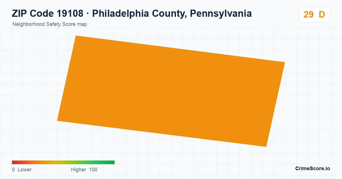 ZIP Code 19108 in Philadelphia County, Pennsylvania neighborhood Safety Score map