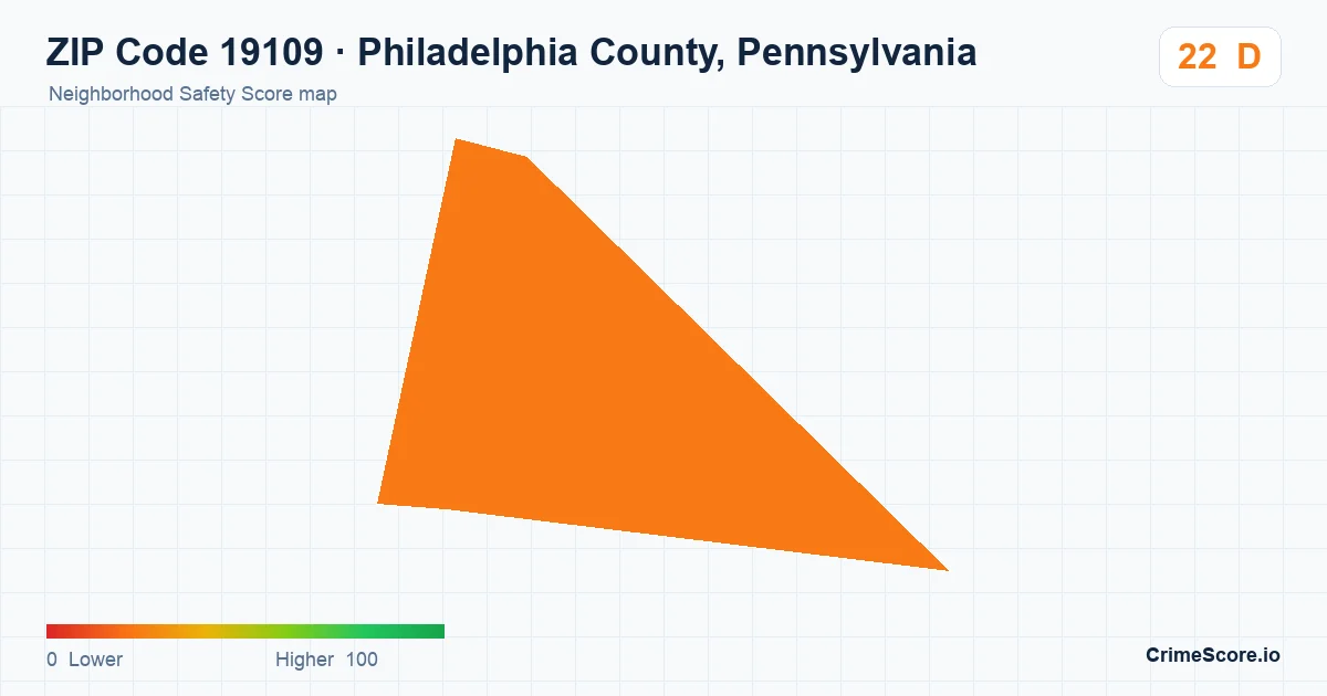 ZIP Code 19109 in Philadelphia County, Pennsylvania neighborhood Safety Score map