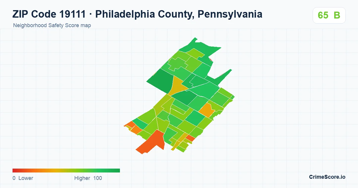 ZIP Code 19111 in Philadelphia County, Pennsylvania neighborhood Safety Score map