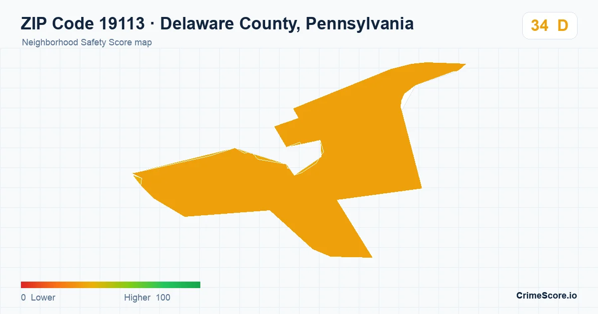 ZIP Code 19113 in Delaware County, Pennsylvania neighborhood Safety Score map