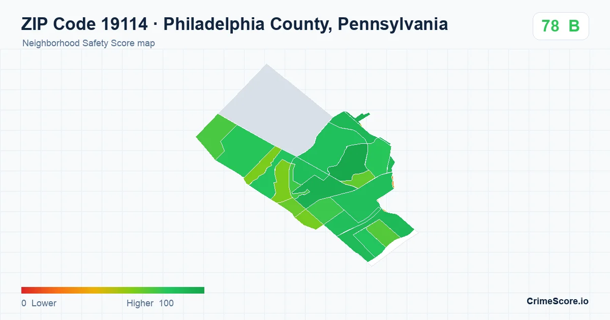 ZIP Code 19114 in Philadelphia County, Pennsylvania neighborhood Safety Score map