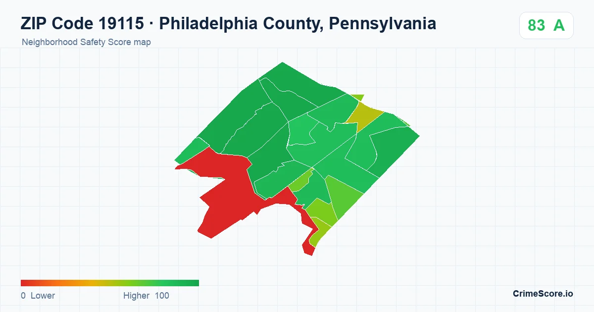 ZIP Code 19115 in Philadelphia County, Pennsylvania neighborhood Safety Score map