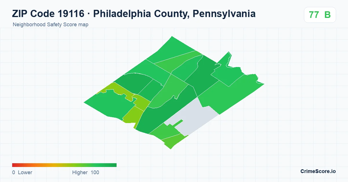 ZIP Code 19116 in Philadelphia County, Pennsylvania neighborhood Safety Score map