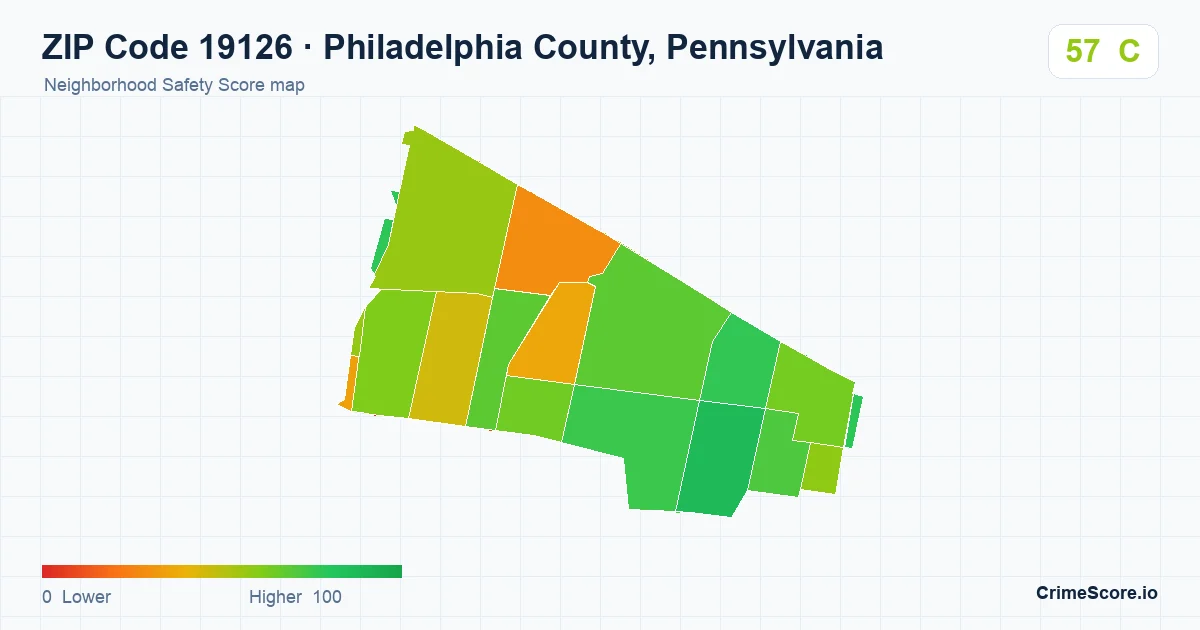 ZIP Code 19126 in Philadelphia County, Pennsylvania neighborhood Safety Score map