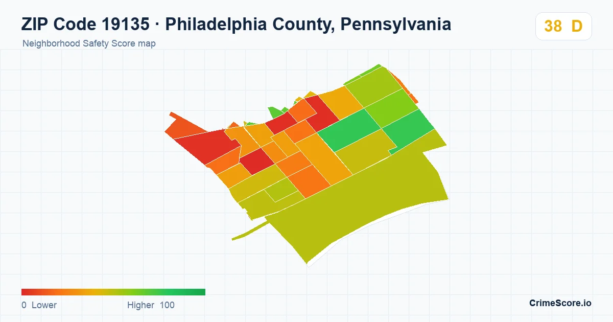 ZIP Code 19135 in Philadelphia County, Pennsylvania neighborhood Safety Score map