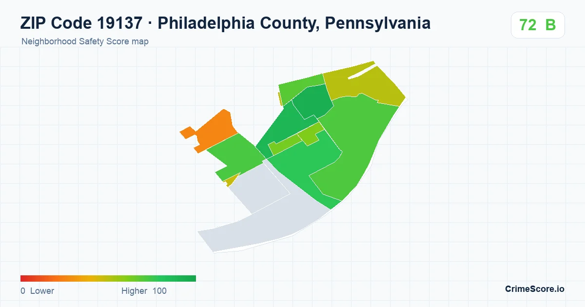 ZIP Code 19137 in Philadelphia County, Pennsylvania neighborhood Safety Score map