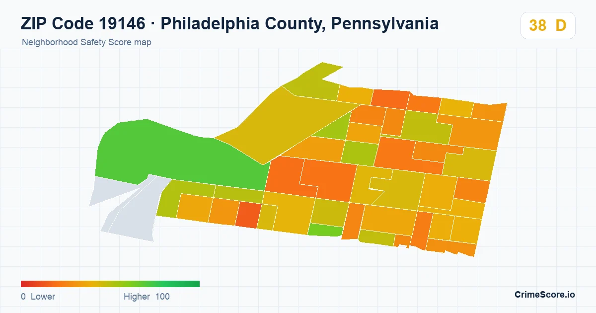 ZIP Code 19146 in Philadelphia County, Pennsylvania neighborhood Safety Score map