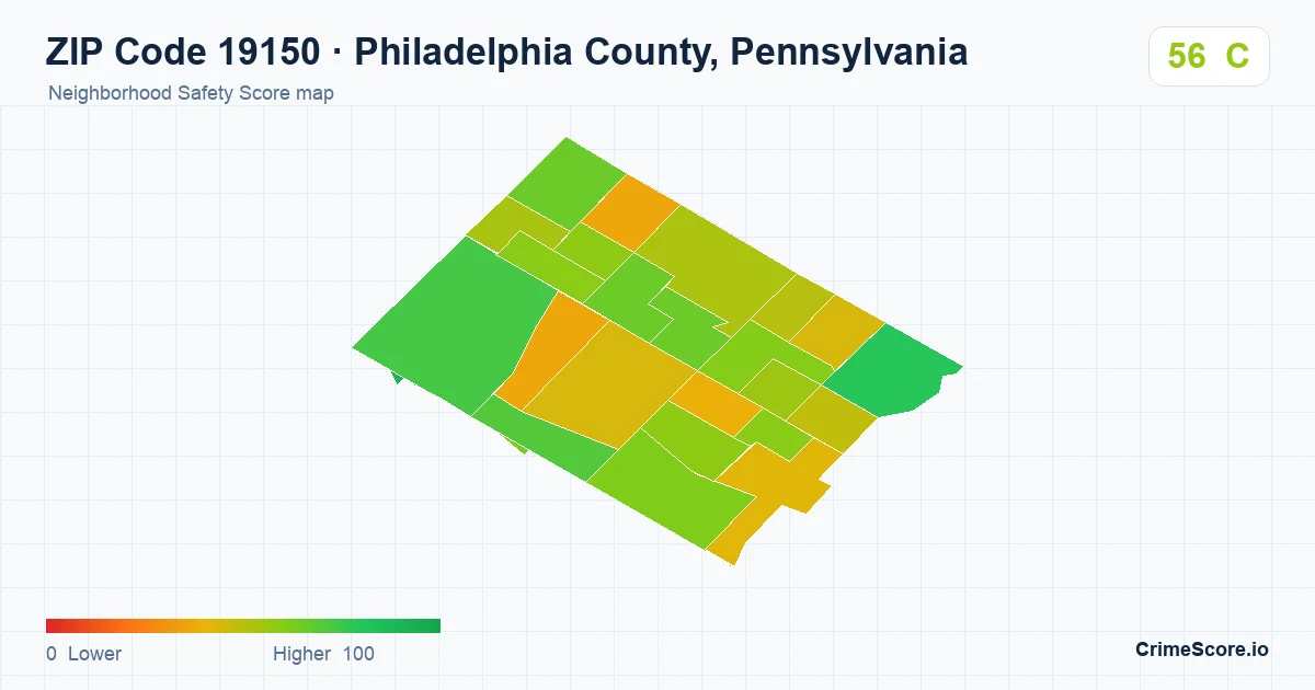 ZIP Code 19150 in Philadelphia County, Pennsylvania neighborhood Safety Score map