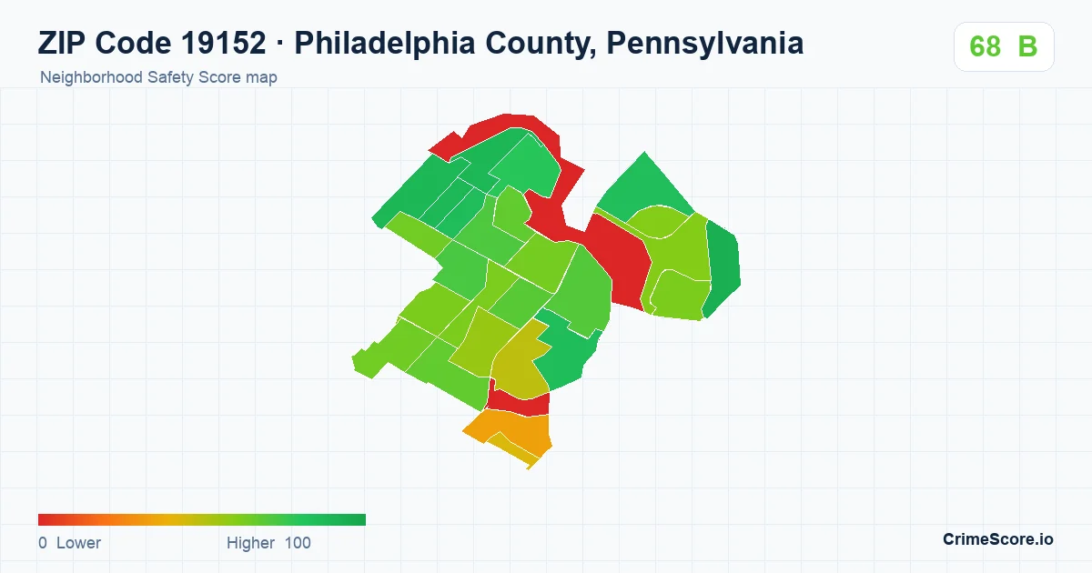 ZIP Code 19152 in Philadelphia County, Pennsylvania neighborhood Safety Score map