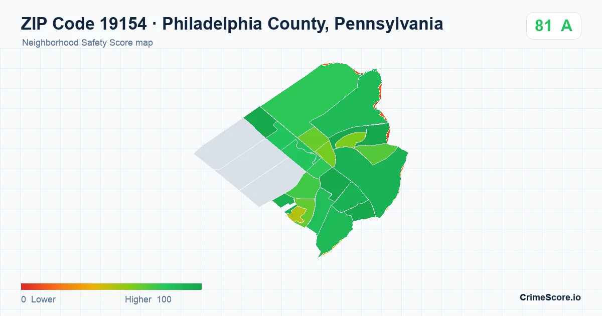 ZIP Code 19154 in Philadelphia County, Pennsylvania neighborhood Safety Score map