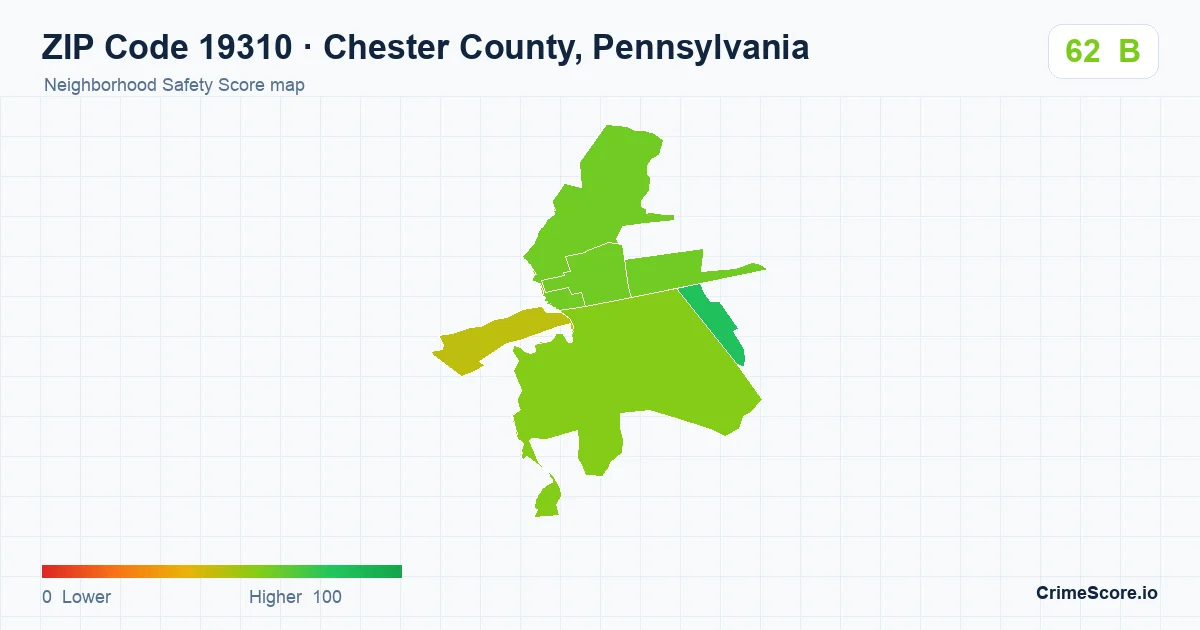 ZIP Code 19310 in Chester County, Pennsylvania neighborhood Safety Score map