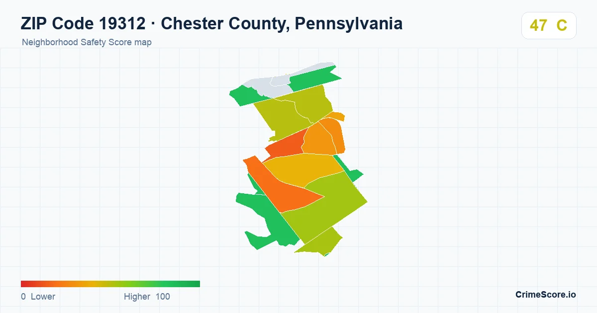 ZIP Code 19312 in Chester County, Pennsylvania neighborhood Safety Score map
