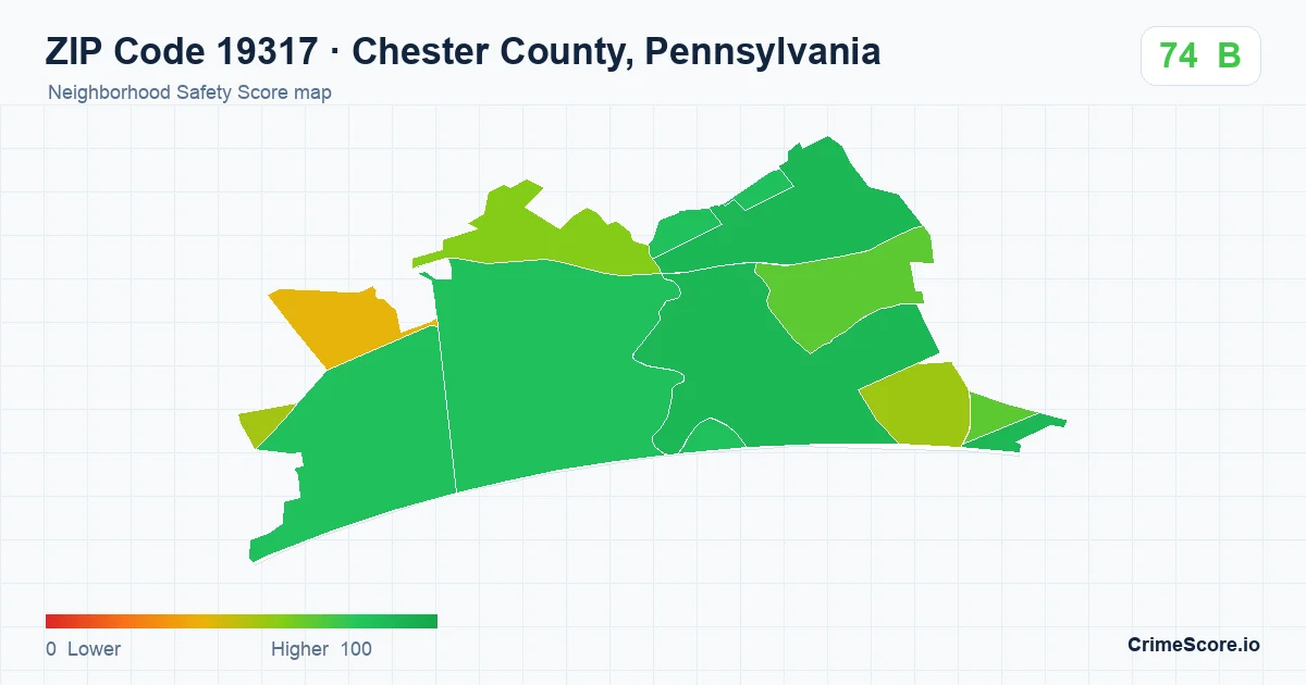 ZIP Code 19317 in Chester County, Pennsylvania neighborhood Safety Score map