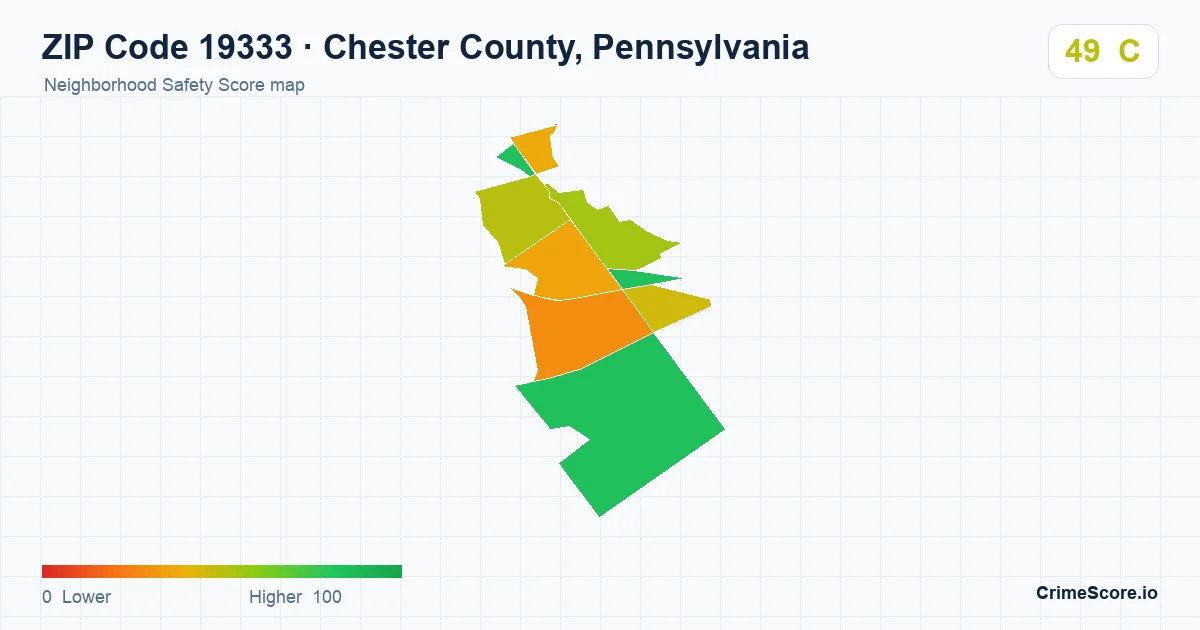 ZIP Code 19333 in Chester County, Pennsylvania neighborhood Safety Score map