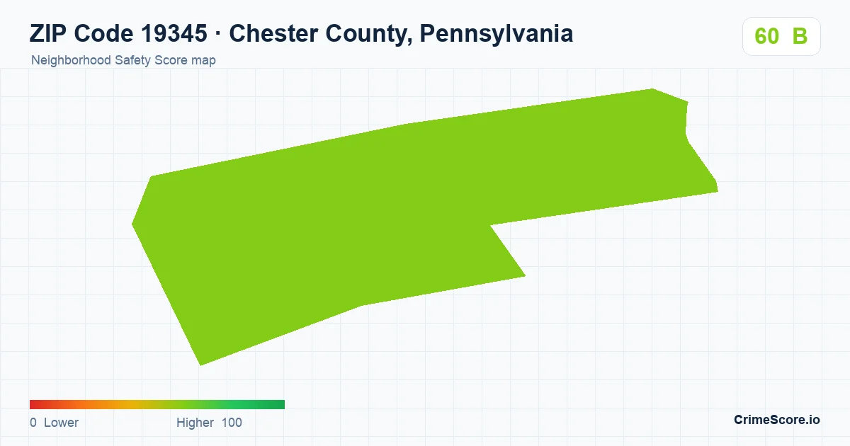 ZIP Code 19345 in Chester County, Pennsylvania neighborhood Safety Score map