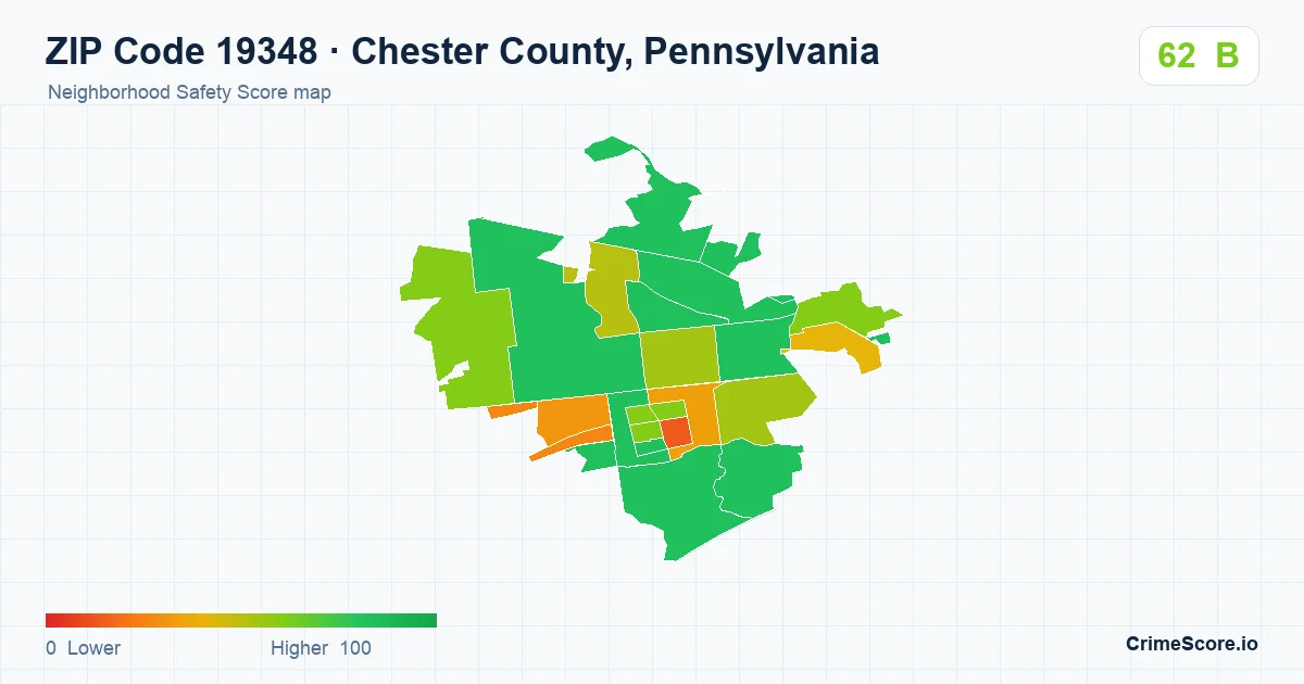ZIP Code 19348 in Chester County, Pennsylvania neighborhood Safety Score map