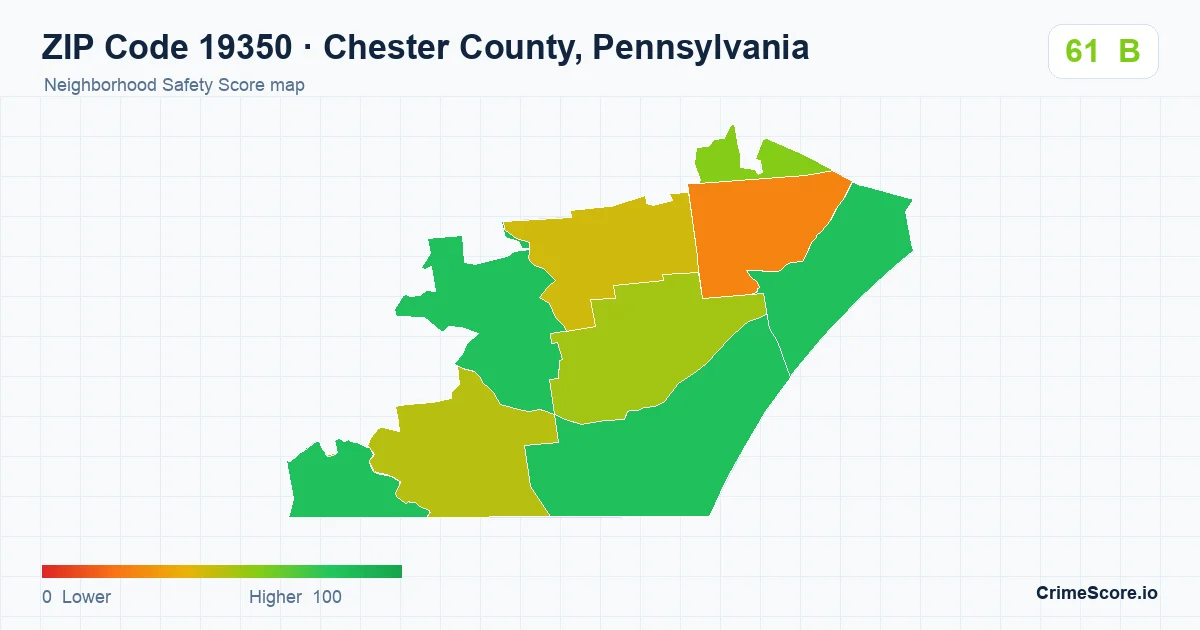 ZIP Code 19350 in Chester County, Pennsylvania neighborhood Safety Score map