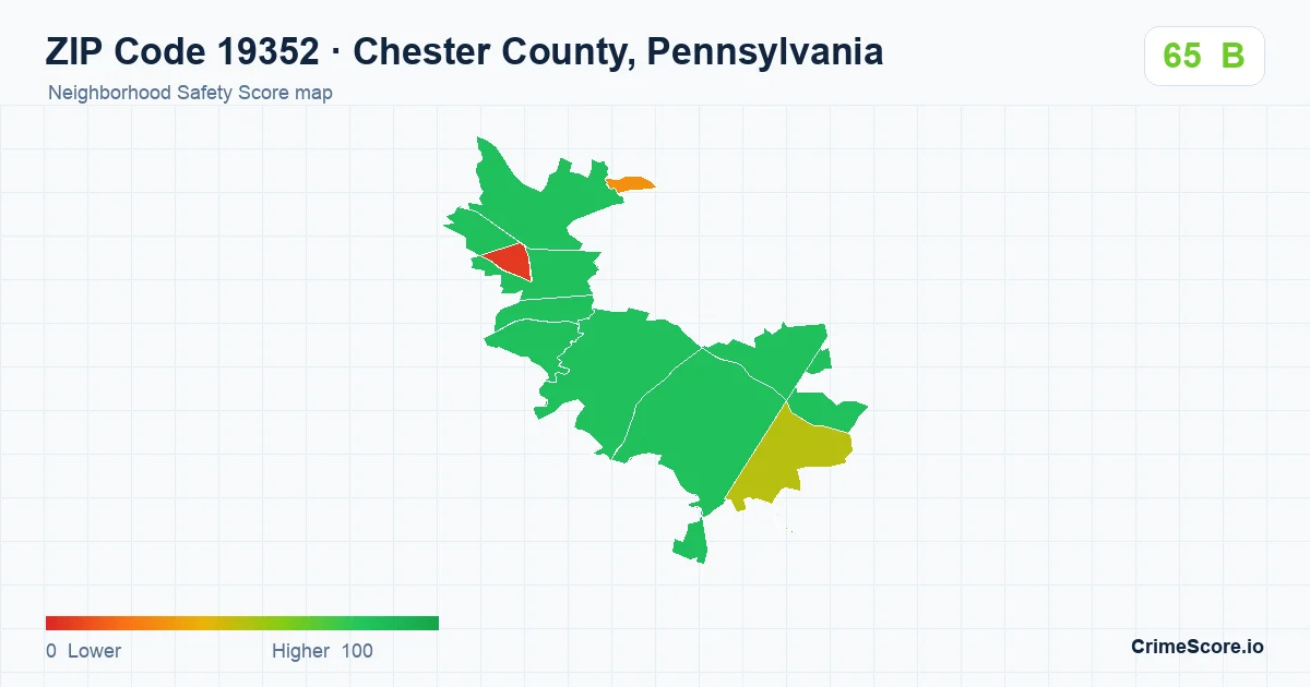 ZIP Code 19352 in Chester County, Pennsylvania neighborhood Safety Score map