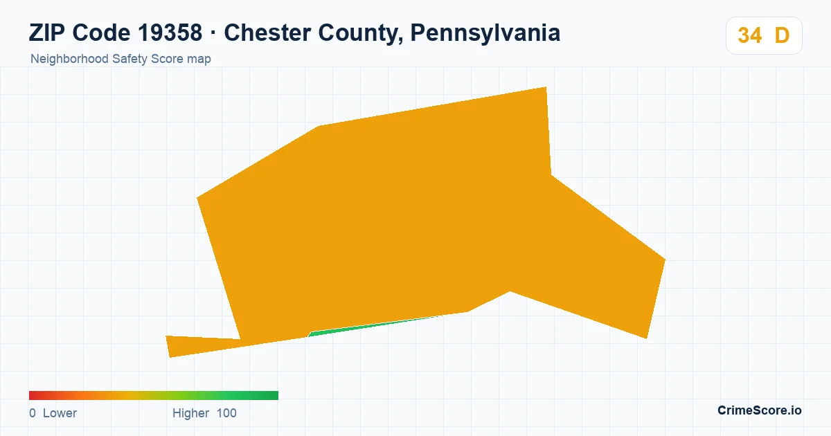 ZIP Code 19358 in Chester County, Pennsylvania neighborhood Safety Score map