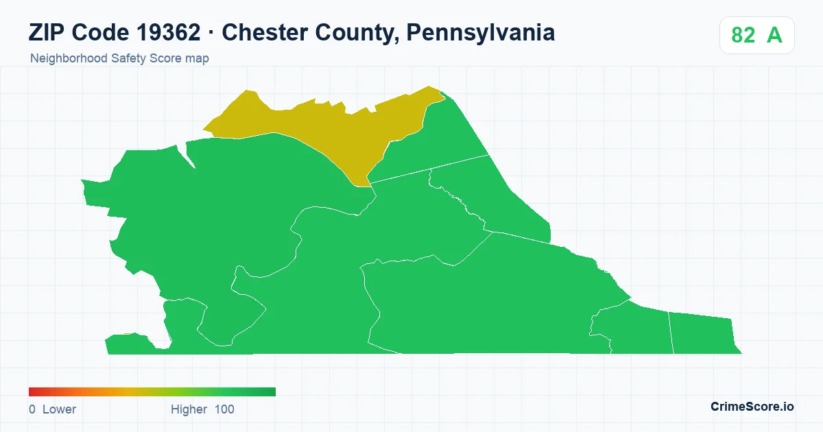 ZIP Code 19362 in Chester County, Pennsylvania neighborhood Safety Score map