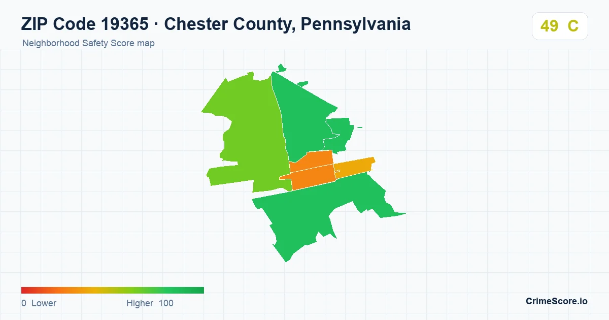 ZIP Code 19365 in Chester County, Pennsylvania neighborhood Safety Score map