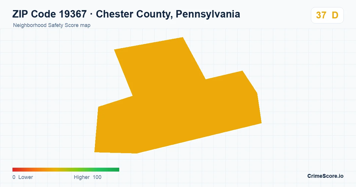 ZIP Code 19367 in Chester County, Pennsylvania neighborhood Safety Score map