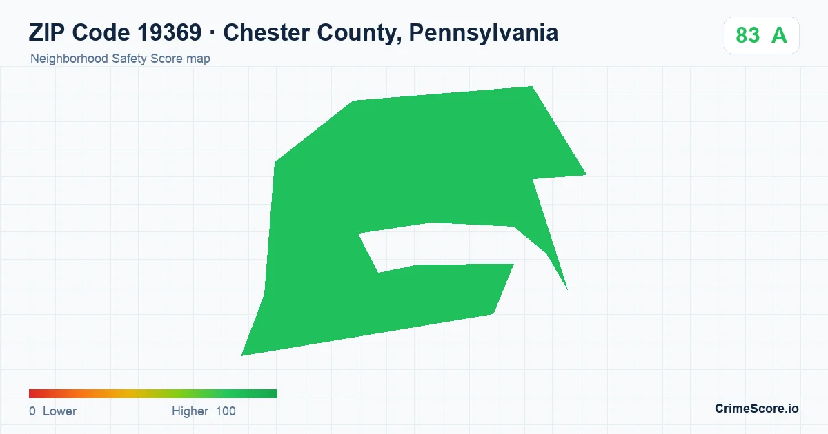 ZIP Code 19369 in Chester County, Pennsylvania neighborhood Safety Score map