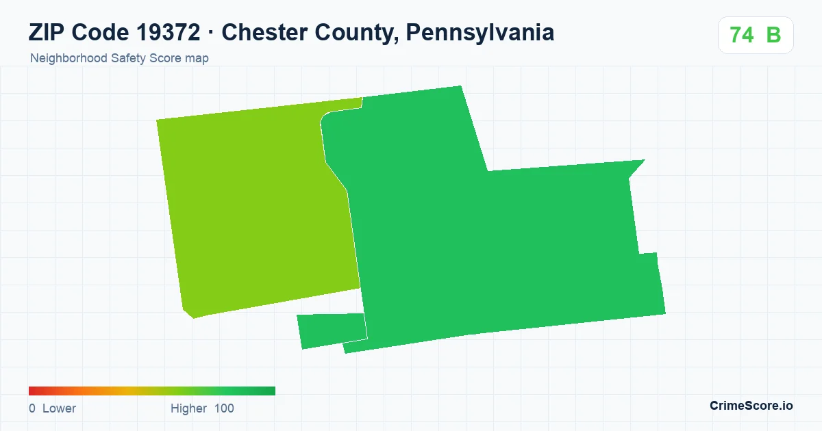 ZIP Code 19372 in Chester County, Pennsylvania neighborhood Safety Score map