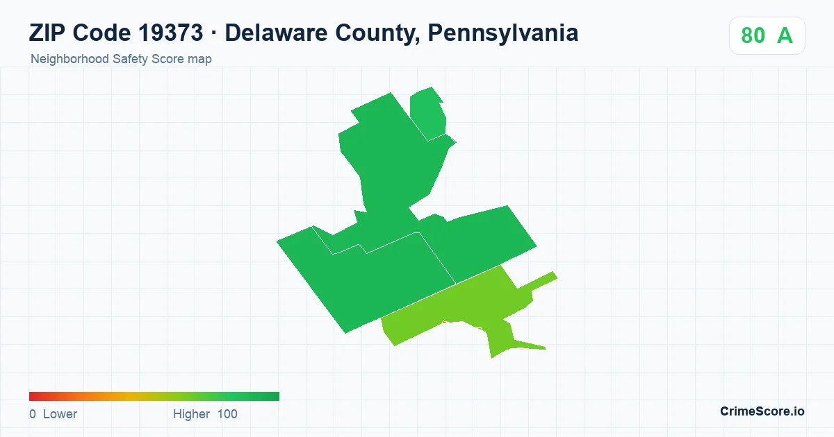 ZIP Code 19373 in Delaware County, Pennsylvania neighborhood Safety Score map