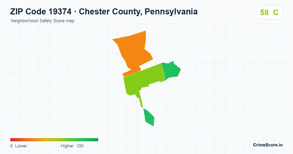 ZIP Code 19374 in Chester County, Pennsylvania neighborhood Safety Score map