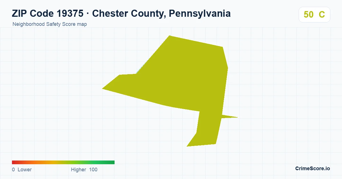 ZIP Code 19375 in Chester County, Pennsylvania neighborhood Safety Score map