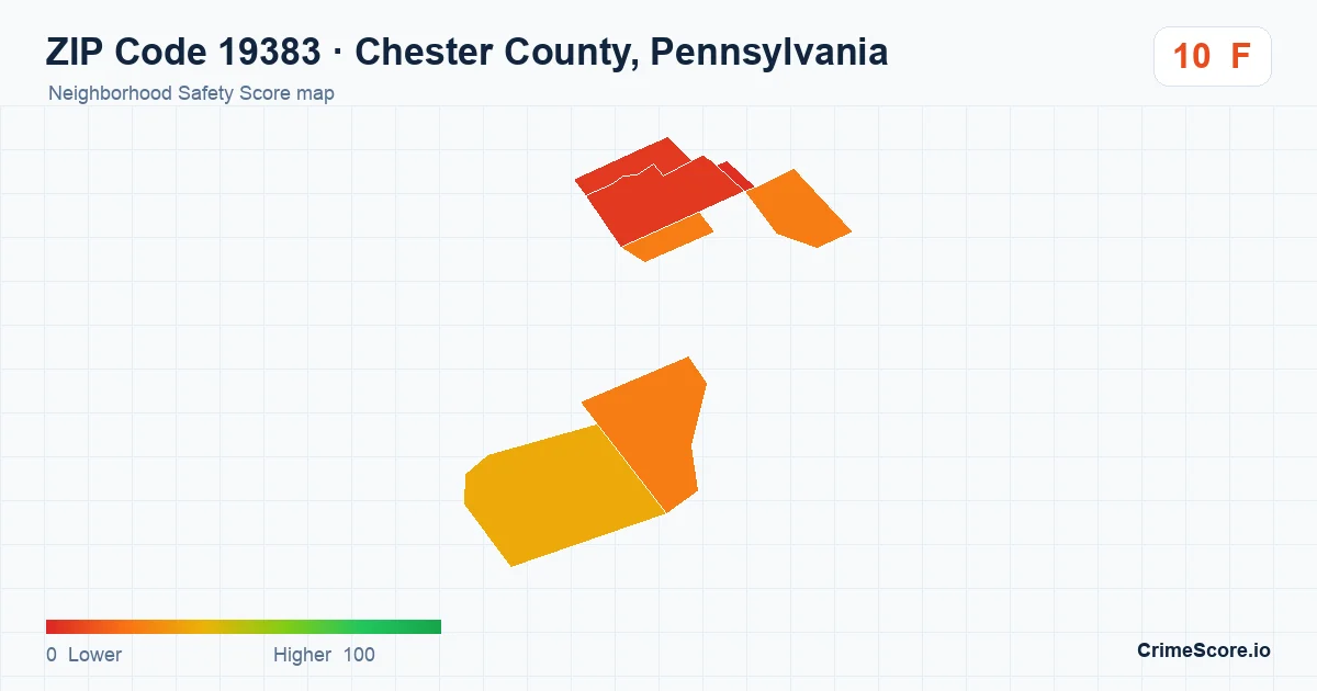 ZIP Code 19383 in Chester County, Pennsylvania neighborhood Safety Score map