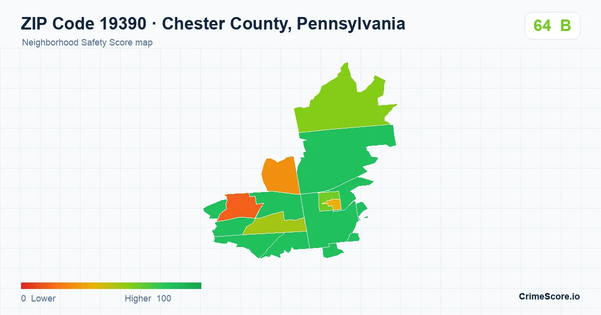 ZIP Code 19390 in Chester County, Pennsylvania neighborhood Safety Score map