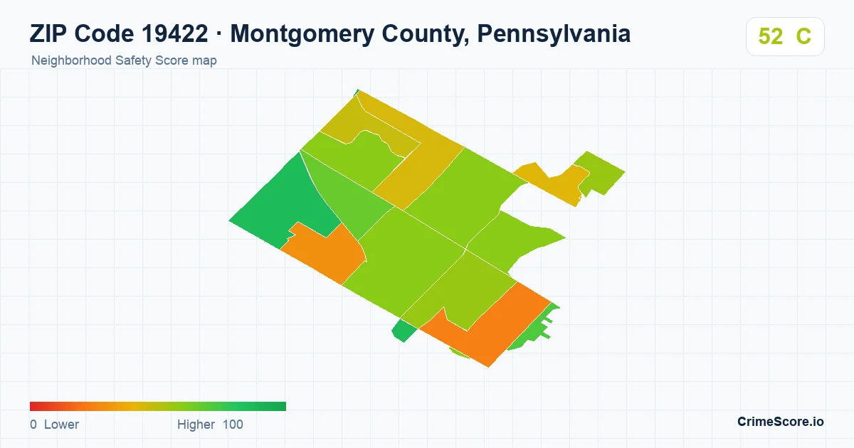 ZIP Code 19422 in Montgomery County, Pennsylvania neighborhood Safety Score map
