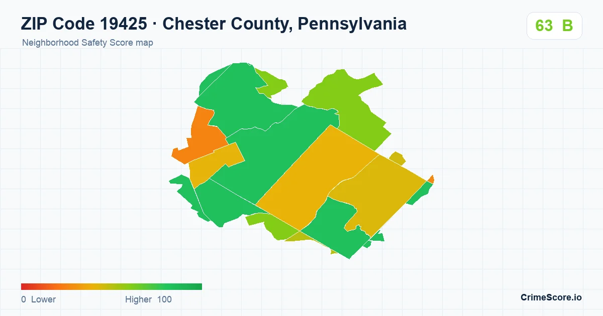 ZIP Code 19425 in Chester County, Pennsylvania neighborhood Safety Score map