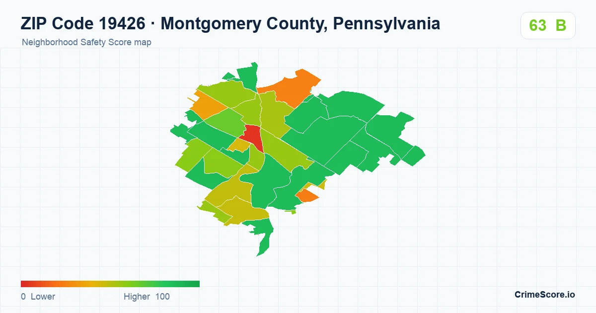 ZIP Code 19426 in Montgomery County, Pennsylvania neighborhood Safety Score map