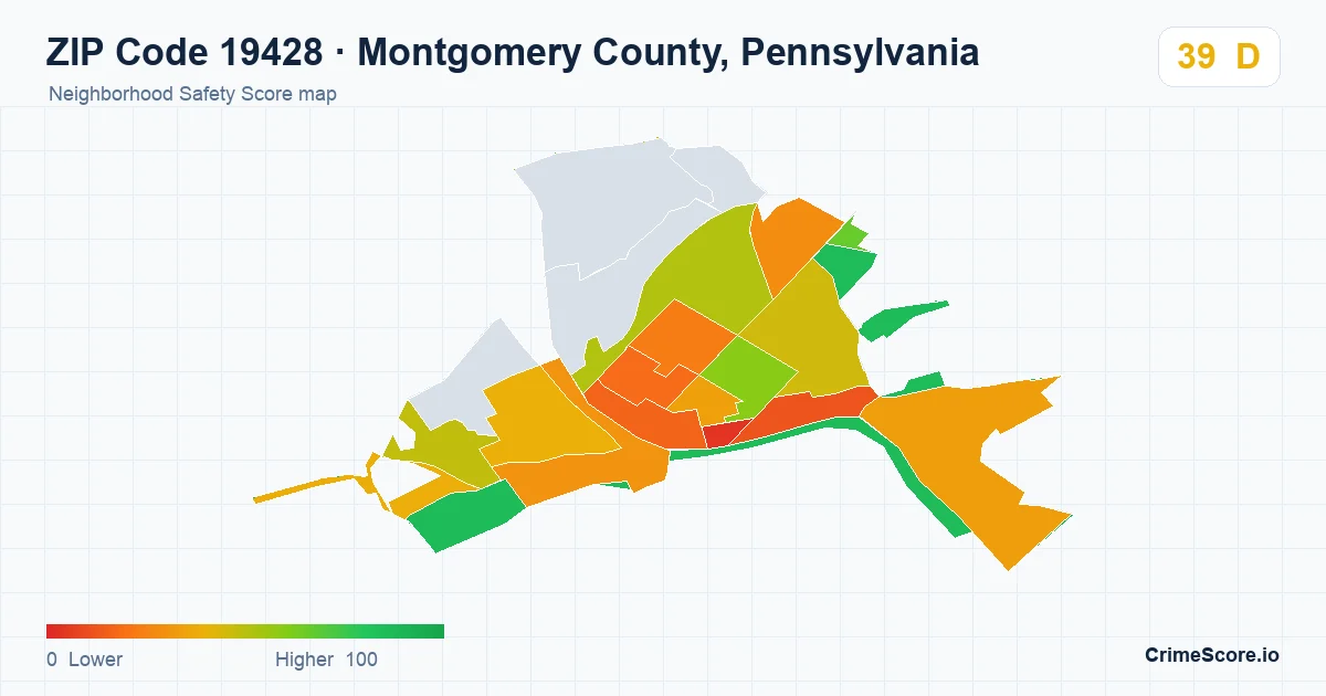 ZIP Code 19428 in Montgomery County, Pennsylvania neighborhood Safety Score map