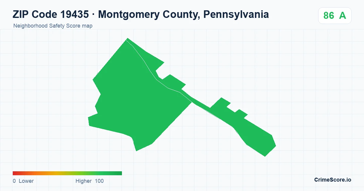 ZIP Code 19435 in Montgomery County, Pennsylvania neighborhood Safety Score map