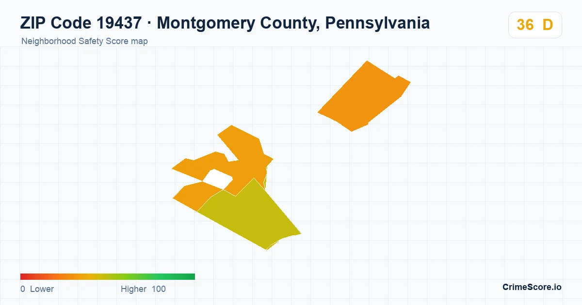 ZIP Code 19437 in Montgomery County, Pennsylvania neighborhood Safety Score map