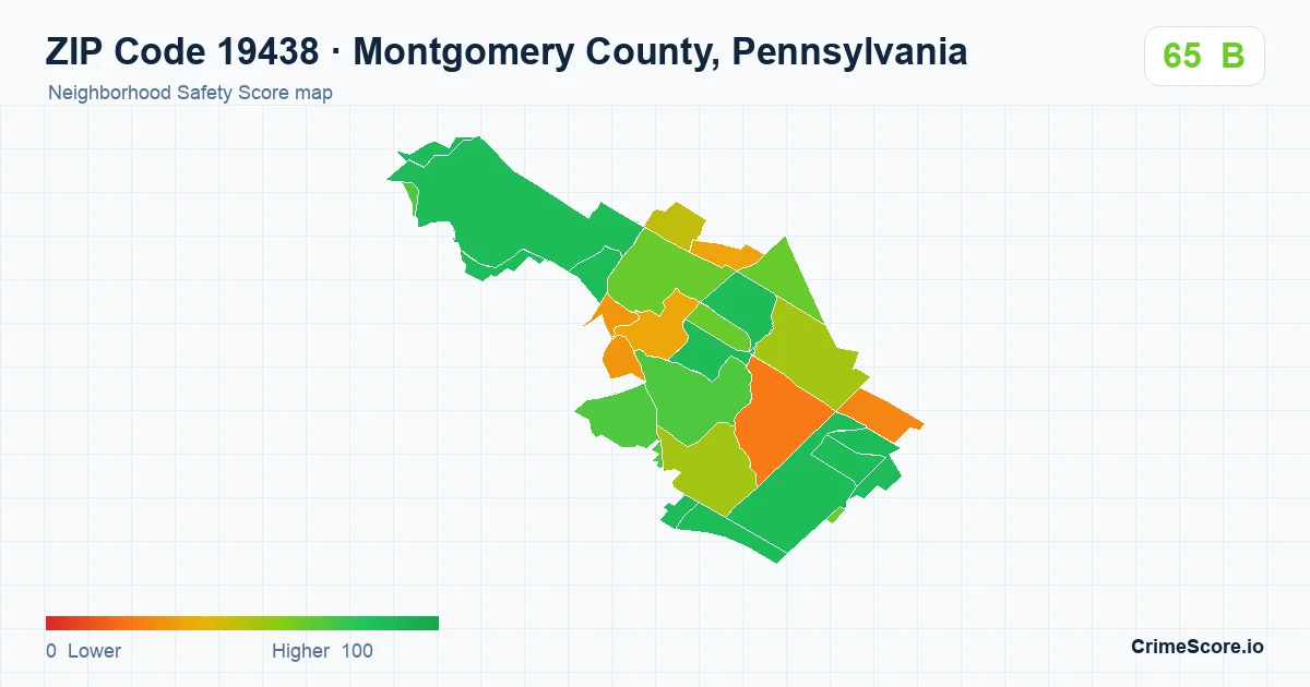 ZIP Code 19438 in Montgomery County, Pennsylvania neighborhood Safety Score map