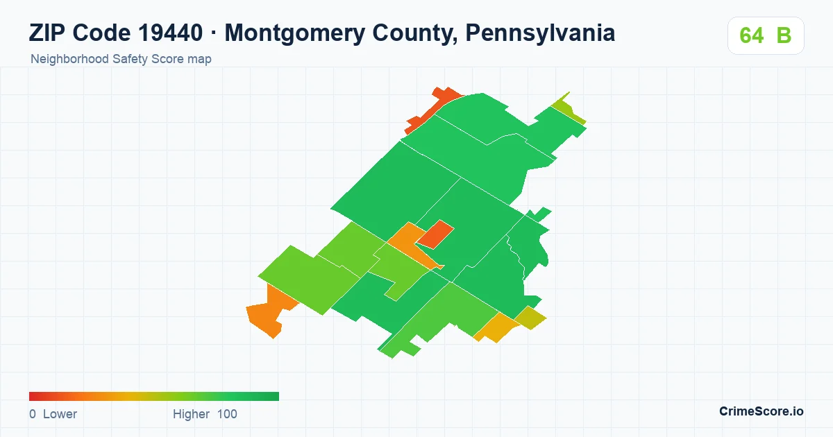 ZIP Code 19440 in Montgomery County, Pennsylvania neighborhood Safety Score map