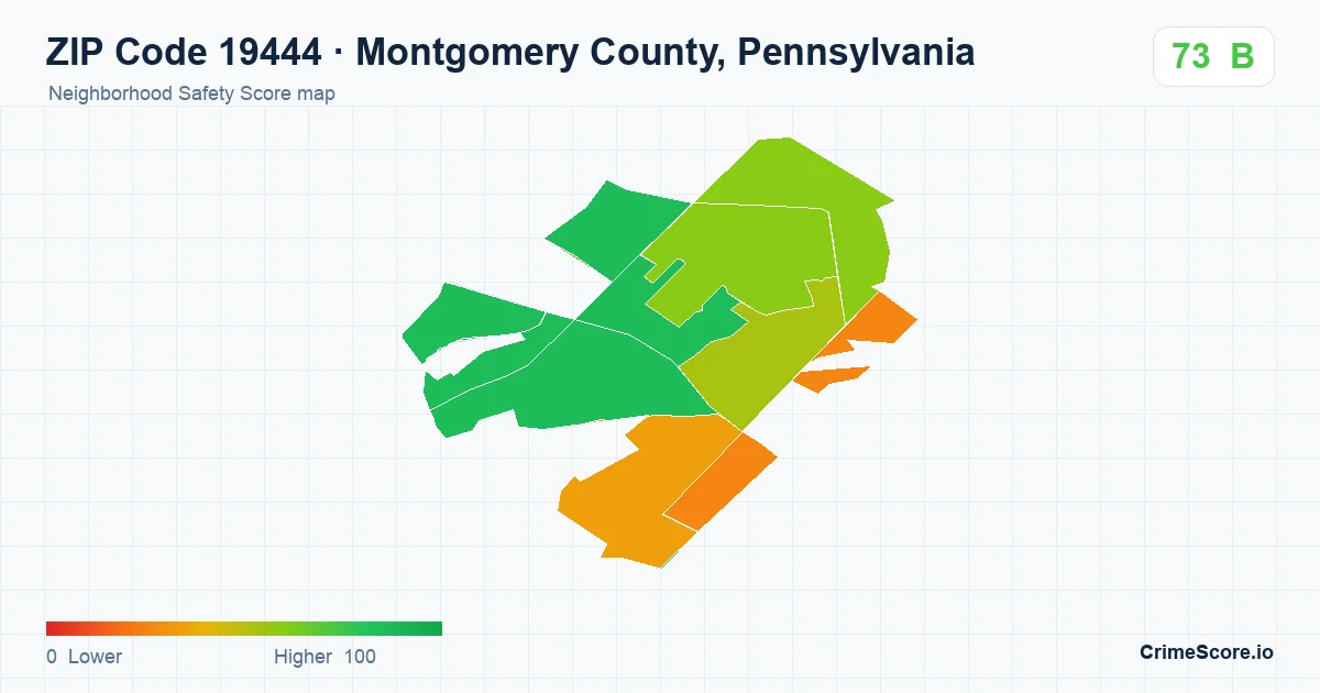 ZIP Code 19444 in Montgomery County, Pennsylvania neighborhood Safety Score map