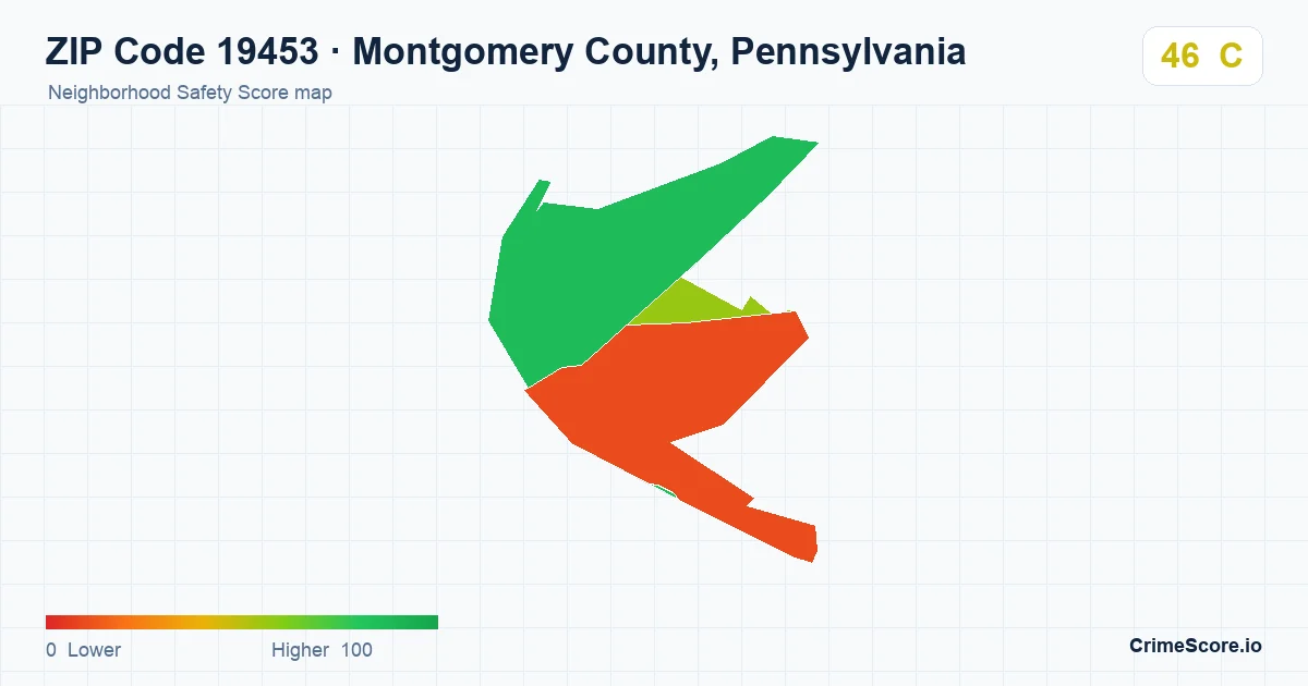 ZIP Code 19453 in Montgomery County, Pennsylvania neighborhood Safety Score map