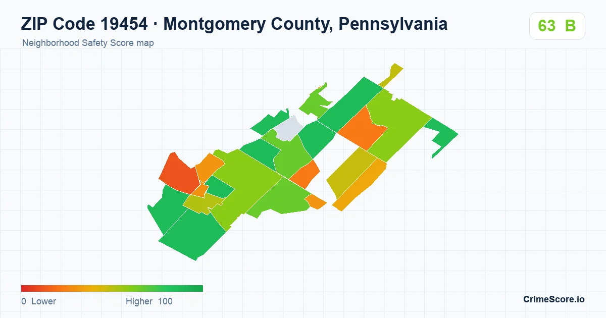 ZIP Code 19454 in Montgomery County, Pennsylvania neighborhood Safety Score map