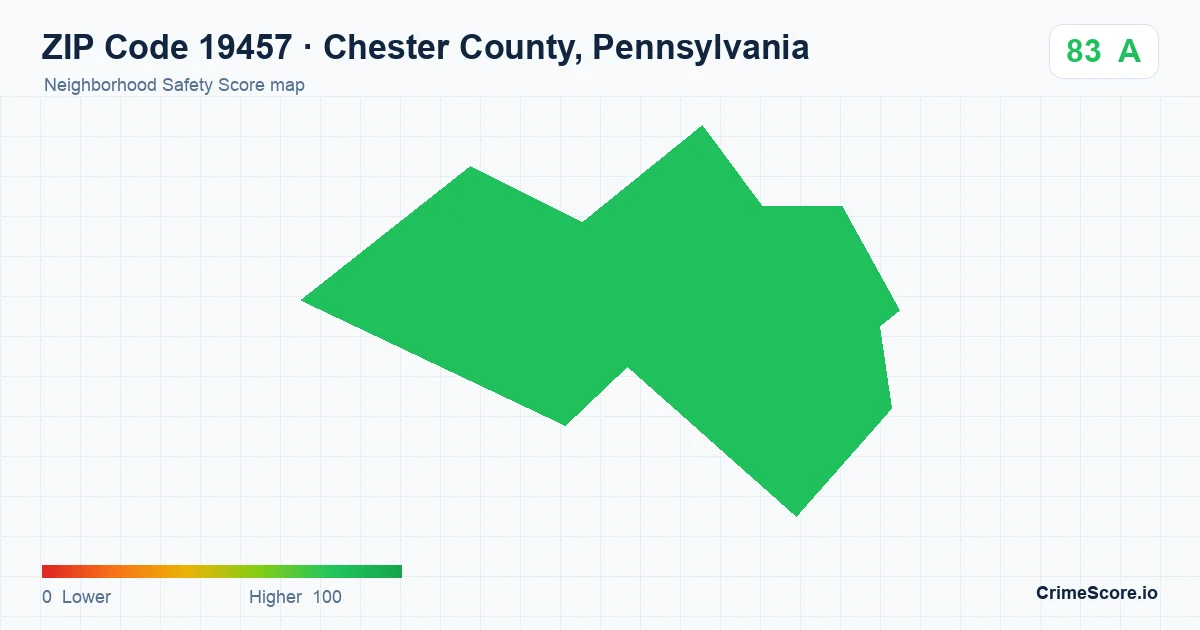 ZIP Code 19457 in Chester County, Pennsylvania neighborhood Safety Score map