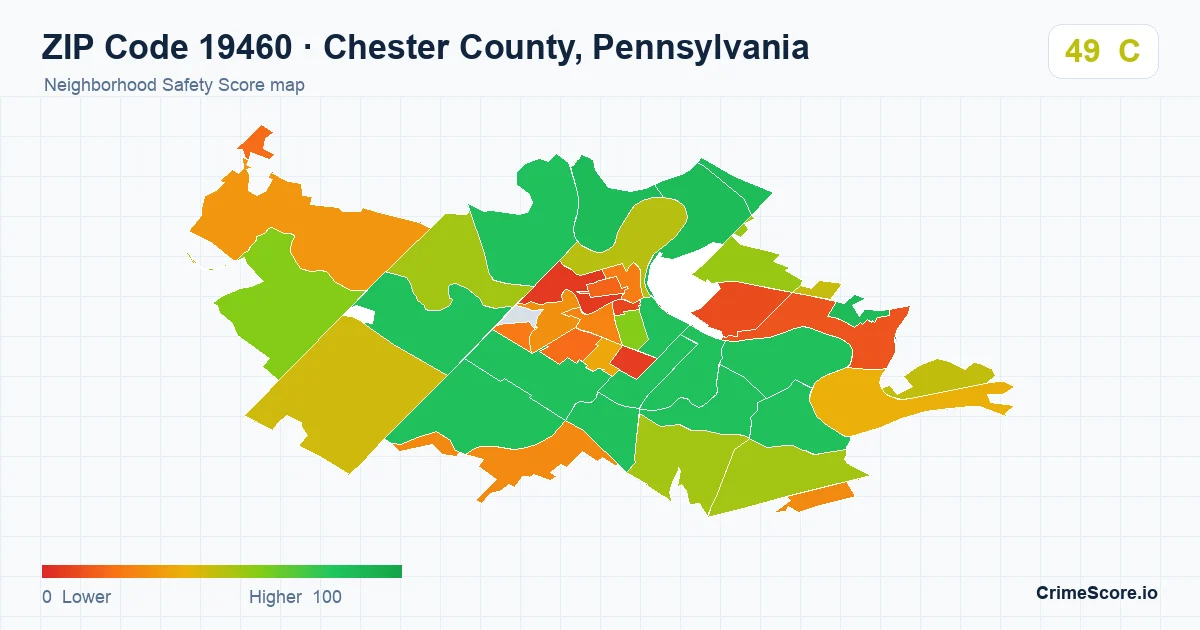 ZIP Code 19460 in Chester County, Pennsylvania neighborhood Safety Score map